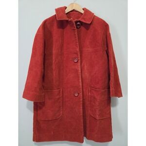 Vintage‎ Betty Rose Montoro Suede Cotton Coat Burnt Orange Button Mid Length